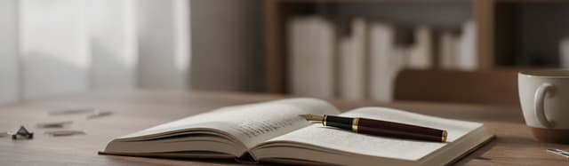 un cahier ouvert avec un stylo posé dessus et quelques mots manuscrits flous en français, lumière douce sur un bureau en