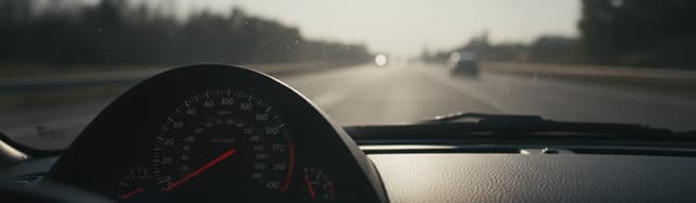 compteur de vitesse d'une voiture avec l'aiguille poussée dans le rouge, en environnement routier