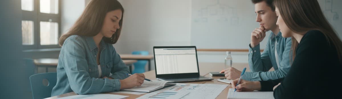 une salle de classe de lycée technologique en milieu de matinée, plan large documentaire, trois élèves de terminale auto