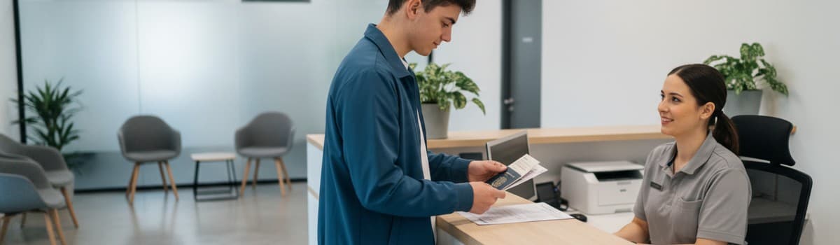 accueil d'un centre d'examen du code, candidat présentant sa pièce d'identité et sa convocation