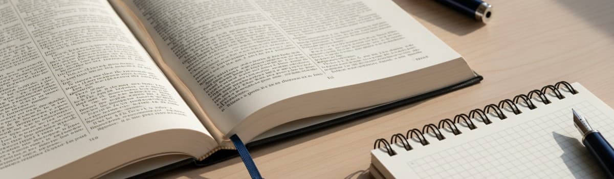 vue rapprochée en légère plongée d'un dictionnaire de langue française ouvert à plat sur un bureau en bois clair, colonn