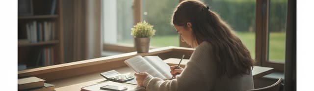 une lycéenne de première à son bureau, de dos, qui relit un texte littéraire annoté au crayon, une calculatrice et un ca