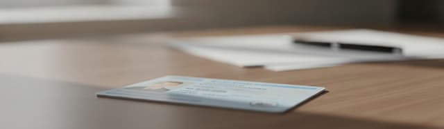 carte de permis de conduire posée sur un bureau, flou doux, aucun texte lisible, aucun visage, aucun logo