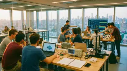 Espace de travail moderne illustrant les carrières transversales accessibles aux diplômés d'écoles d'ingénieurs