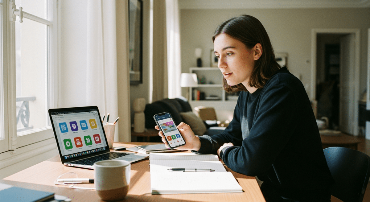 Étudiant consultant des applications d'orientation sur smartphone pour préparer ses vœux Parcoursup