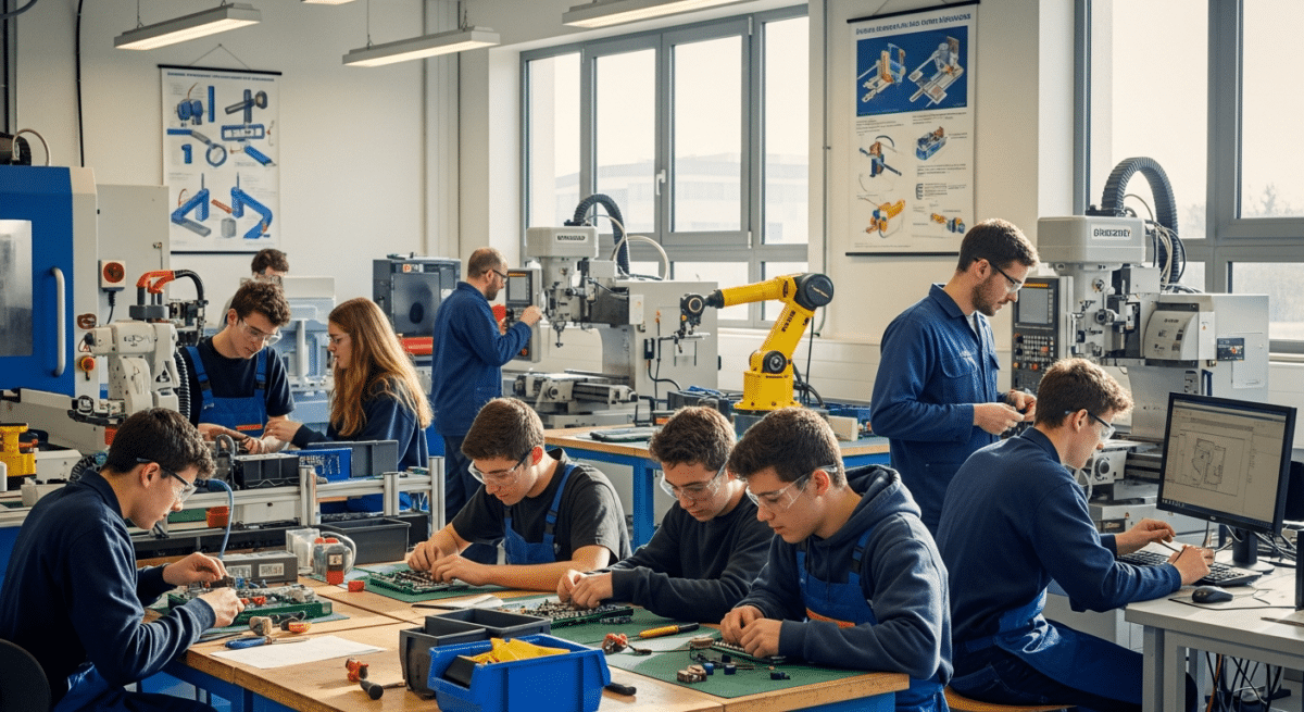 Élèves de terminale professionnelle en atelier pratique avec équipements modernes