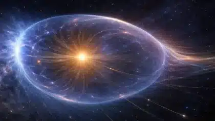 Représentation artistique de l’héliosphère entourant le Soleil, montrant l’interaction entre le vent solaire et le milieu interstellaire